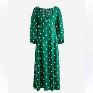 J.Crew Sweetheart Neckline MIDI Green White Polka Dot Dress Size 8 BK976